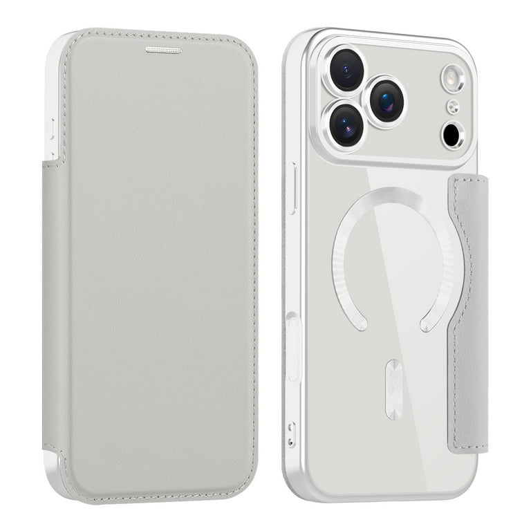 Decase Magnetic Case for Apple iPhone 17 Pro Max Wallet Case with Card  Holder,RFID Blocking,Compatible with Mag-Safe,Leather Flip Clear TPU  Protection Cover for iPhone 17 Pro Max 2025,Grey - Walmart.com