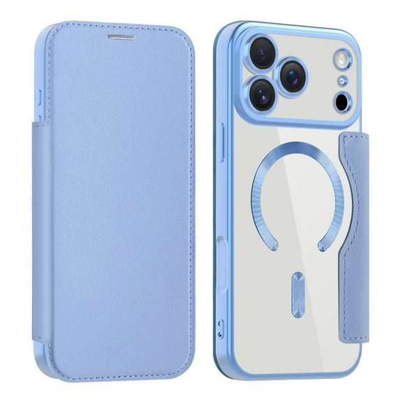 Decase Magnetic Case for Apple iPhone 17 Pro Wallet Case with Card Holder,RFID Blocking,Compatible with Mag-Safe,Leather Flip Clear TPU Protection Cover for iPhone 17 Pro 2025,Blue