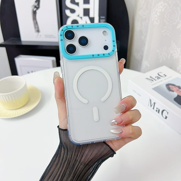 Decase Magnetic Case Compatible with iPhone 17 Pro Max 2025,Crystal Clear Back Cover Soft Shockproof Mag-Safe Phone Shell with Stylish Lens Frame Color Design fits for iPhone 17 Pro Max,Blue