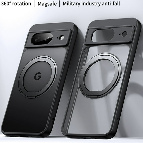 Decase Magnetic Case for Google Pixel 8 Pro,Compatible with Mag Safe,Built-in Invisible Foldable Ring Holder Stand,Slim Shockproof Military Grade Protection Clear Back Cover Case,Black