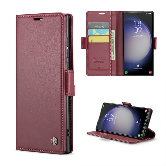 Decase Magnetic Case for Samsung Galaxy S10+,Soft Premium PU Leather Flip Vintage Wallet Flip Shockproof Stand Flip Folio Full Protection Protective Case with ID & Credit Card Slots Holder,Wine