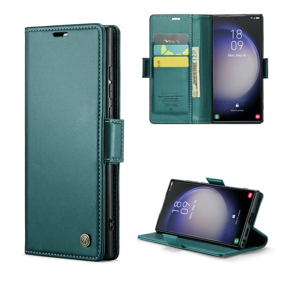 Decase Magnetic Case for Samsung Galaxy S10+,Soft Premium PU Leather Flip Vintage Wallet Flip Shockproof Stand Flip Folio Full Protection Protective Case with ID & Credit Card Slots Holder,Green