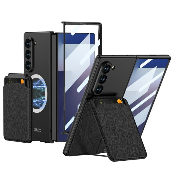 Decase Magnetic Case for Samsung Galaxy Z Fold 7 Case with Card Holder, Mag-Safe Compatible,Bulit in Front Screen Protector, Detachable Wallet Case Stand Cover for Samsung Z Fold 7,Black