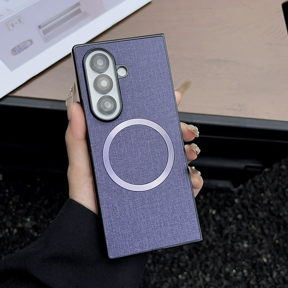 Decase Magnetic Case for Samsung Galaxy Z Fold 7 Phone Case, Thin Anti-Fingerprint Cover Fabric Feel Shockproof Scratch-Resistant Protective Case for Z Fold 7 Soft Silicone TPU Bumper Cover,Purple