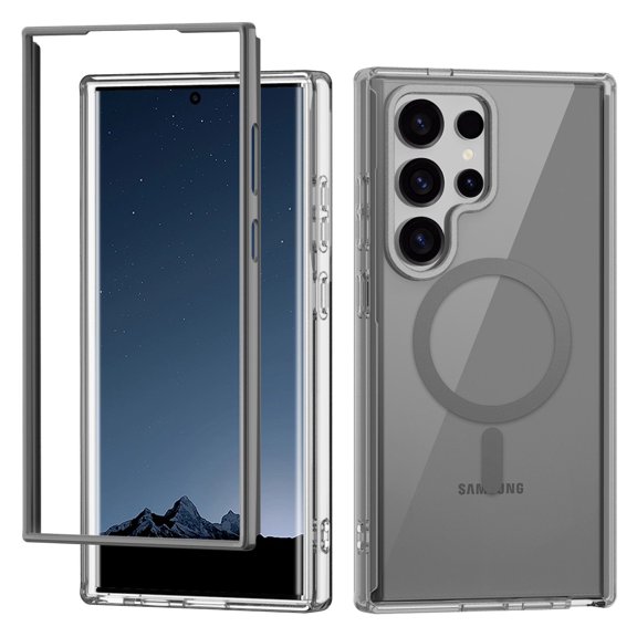 Decase Magnetic Case for Samsung Galaxy S24 Ultra,Shockproof Bumper Snap-on Hard Cover,Compatible with Mag-Safe,Rugged Hard PC Clear Back Cover,Grey