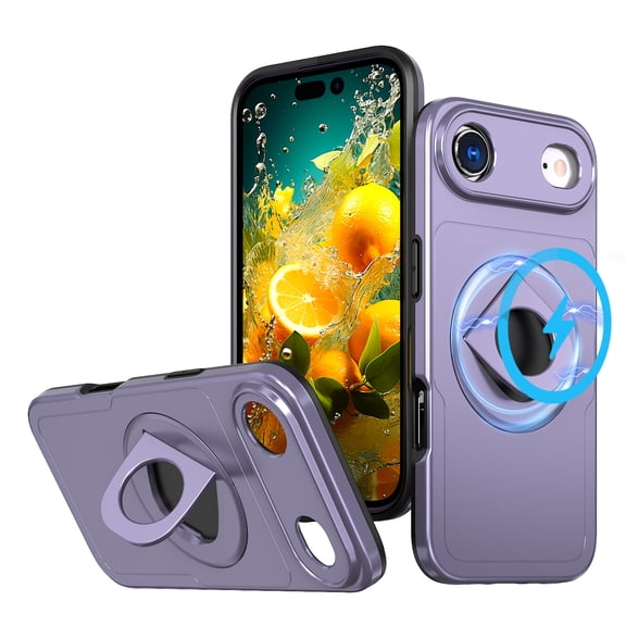 Decase Magnetic Case for iPhone Air,Heavy Duty Hard PC+TPU Back Cover Built-in Hidden Kickstand,Rugged Shockproof Hard Stand Case,Purple