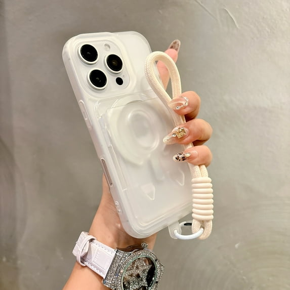 Decase Magnetic Case for iPhone 13 Pro Matte Hybrid Back Cover with Credit Card Slot,Compatible with Mag Safe,Heavy Duty Wriststrap Bracelet,Military Grade Drop Protection Shockproof Cover,Clear