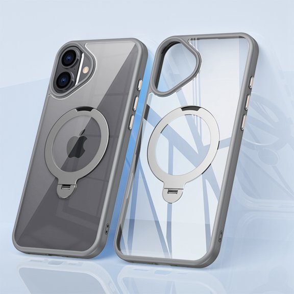 Decase Magnetic Case for iPhone 16 Plus 6.7 inch with 360° Rotatable Ring Phone Stand,Compatible with Mag-Safe & Magnetic Car Phone Mount,Cases Cover Phone Holder for Desk Meeting/Videos,Gray