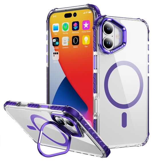 Decase Magnetic Case for iPhone 16 Plus Case with Built-in Kickstand,Compatible with Mag-safe,Slim Fit Shockproof Crystal Cover for iPhone 16 Plus 6.7" Clear Phone Case,Purple