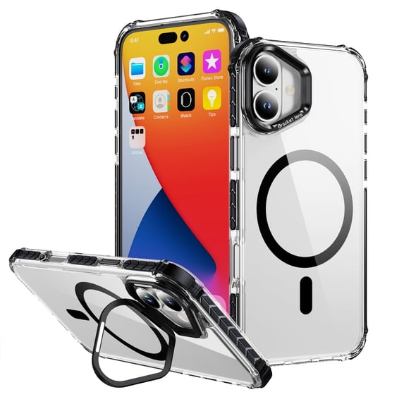 Decase Magnetic Case for iPhone 16 Plus Case with Built-in Kickstand,Compatible with Mag-safe,Slim Fit Shockproof Crystal Cover for iPhone 16 Plus 6.7" Clear Phone Case,Black
