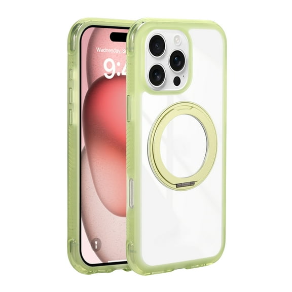 Decase Magnetic Case for iPhone 16 Pro Max with Stand,Compatible with Mag Safe,360° Rotatable Ring Holder Kickstand,Shockproof Glossy Clear Case for iPhone 16 Pro Max 6.9 Inch,Green