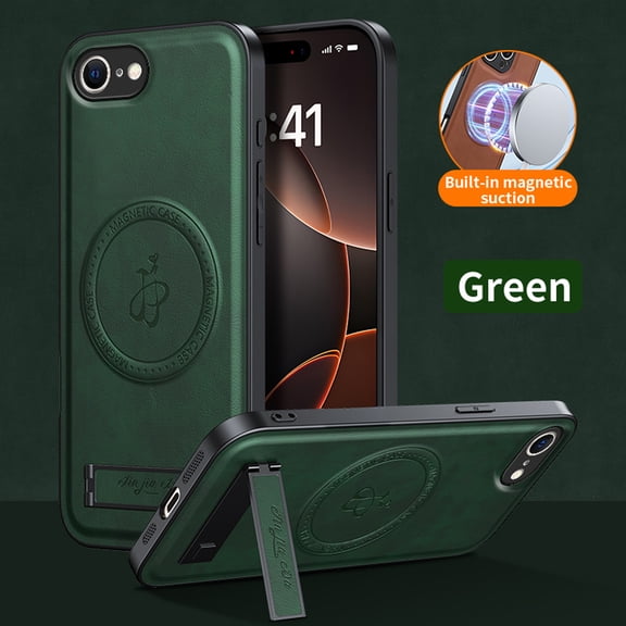 Decase Magnetic Case for iPhone 16e, Adjustable Folding Stand Leather Cover,Compatible with Mag-Safe,Wireless Charging Leather Stand Rugged Protection,Slim Lens Protection Shockproof Shell,Green