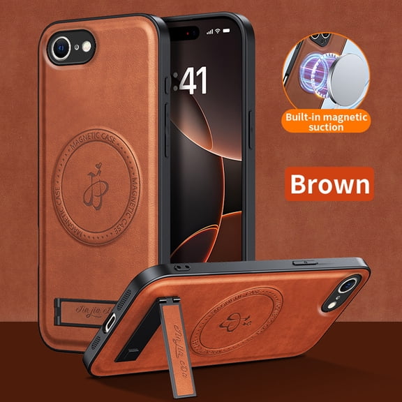 Decase Magnetic Case for iPhone 16e, Adjustable Folding Stand Leather Cover,Compatible with Mag-Safe,Wireless Charging Leather Stand Rugged Protection,Slim Lens Protection Shockproof Shell,Brown