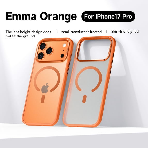 Decase Magnetic Case for iPhone 17 Pro 6.3" 2025,Ultra Slim Heat Dissipation PC Shell Matte Frosted Anti-Fingerprint Phone Cover,Soft TPU Bumper Hard PC Back Shockproof Protective Cover,Orange