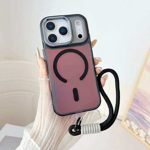 Decase Magnetic Case for iPhone 17 Pro,Compatible with Mag-Safe,Glitter Rainbow Iridescent Cute Laser Protective Cover,Gradient Slim Glossy Hard PC Bumper Back Cover with Lanyard,Black