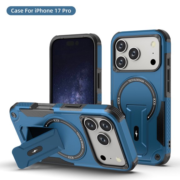 Decase Magnetic Case for iPhone 17 Pro,Hard Hard PC+TPU Dual-Layer Hybrid Case with Stand, Compatible with Mag-Safe,Built in Kickstand, Military Grade Drop Protection Shockproof Case,Darkblue