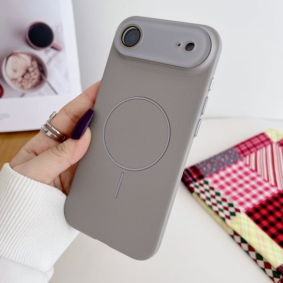 Decase Magnetic Case for iPhone 17 Pro Max,Hybrid PC+TPU Shock Absorbing Lychee Texture Matte Cover with Lens Protector, Anti-Fingerprint & Anti-Scratch,Supports Wireless Charging,Gray