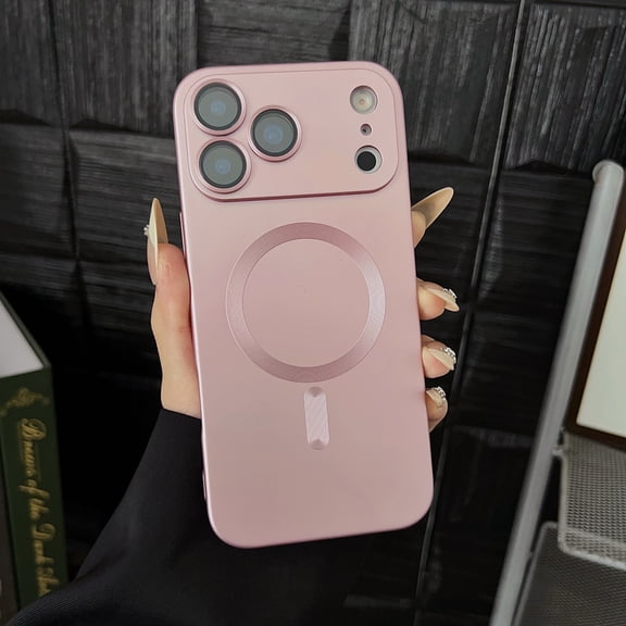 Decase Magnetic Case for iPhone 17 Pro Max,Slim Matte TPU Soft Case Bulit in Lens Protector,Shockproof Bumper Shell,Soft Silicone Metallic Luster Phone Cover,Rosegold