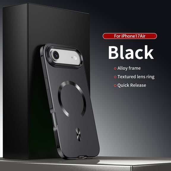 Decase Magnetic Metal Frame Case for iPhone Air, Matte Shock-Absorbent Back Cover, Lightweight Non-Slip Alloy Frame Phone Case,Black
