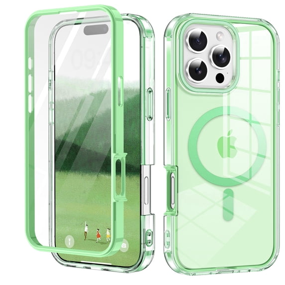 Decase Magnetic Phone Cover for iPhone 16 Pro Max Case Full Body,Design for Mag-Safe,Built-in Screen Protector, with Camera Lens Protector, Shockproof Protective Bumper Phone Case 6.9 Inch,Green