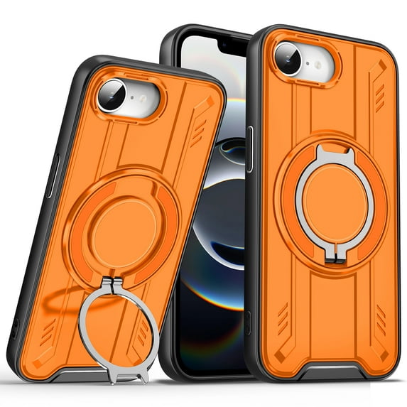 Decase Magnetic Ring Kickstand Case for iPhone 16e 2025,Mag-safe Compatibility, Rugged Shockproof Protection with 360° Rotatable Stand Case Cover ,Orange