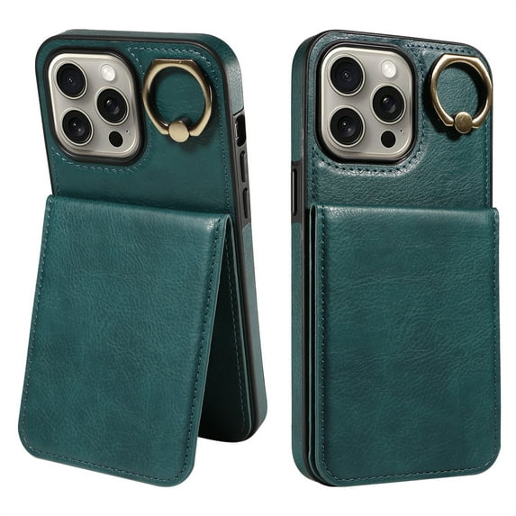 Decase Magnetic Wallet Case for iPhone 12 Pro Max, Bui-in 360°Rotation Ring Stand,Slim Shockproof with Card Slot Retro PU Leather, Hybrid Rugged Drop Protective Cover, green