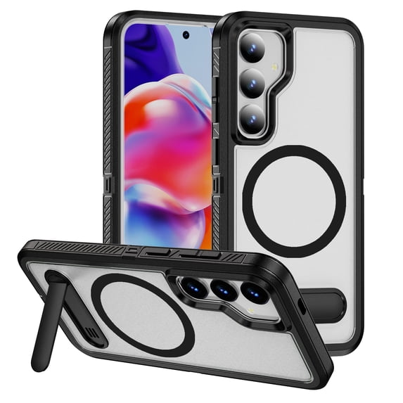 Decase Magnetic case for Samsung Galaxy S22 Case,Built-in Kickstand,Compatible with Mag-Safe, Dual-Layer Protection Military Grade Protective Phone Case for Samsung Galaxy S22,Black+Clear