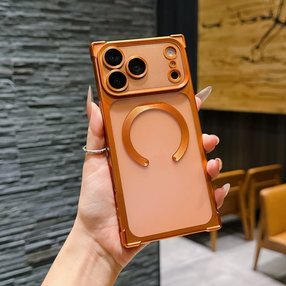 Decase Matte TPU Phone Case for iPhone 17 Pro Max,Anti-Scratch Shockproof Slim Cover with Built-in Lens Protector Wireless Charging,Translucent Plating Magnetic Cover,Orange