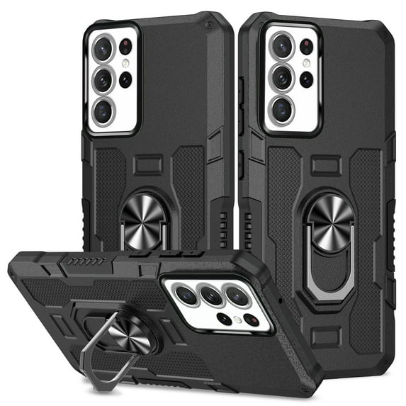 Decase Military Grade Phone Case for Samsung Galaxy A25,Durable Dual Layer Hybrid Armor Cover Case with 360° Ring Kickstand Support Magnetic Car Mount for Galaxy A25 - Black