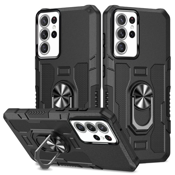 Decase Military Grade Phone Case for Samsung Galaxy A35,Durable Dual Layer Hybrid Armor Cover Case with 360° Ring Kickstand Support Magnetic Car Mount for Galaxy A35 - Black