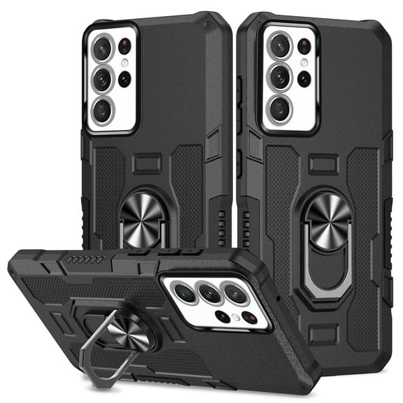 Decase Military Grade Phone Case for Samsung Galaxy S23 FE,Durable Dual Layer Hybrid Armor Cover Case with 360° Ring Kickstand Support Magnetic Car Mount for Galaxy S23 FE - Black