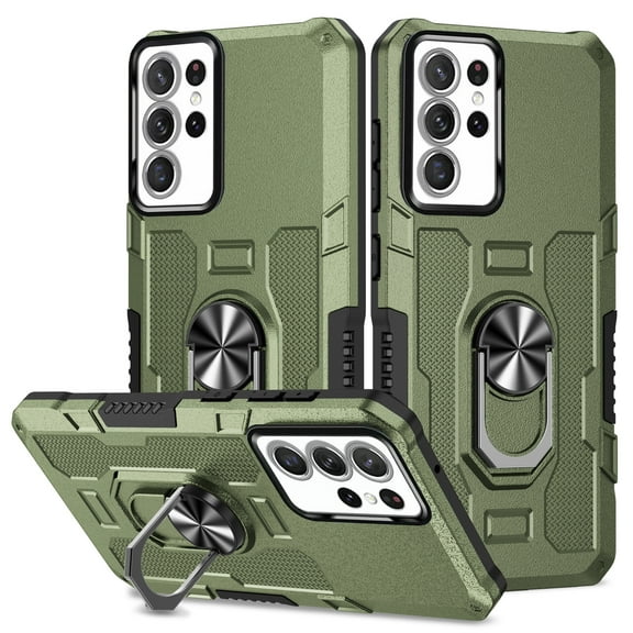 Decase Military Grade Phone Case for Samsung Galaxy S24 Ultra,Durable Dual Layer Hybrid Armor Cover Case with 360° Ring Kickstand Support Magnetic Car Mount for Galaxy S24 Ultra - Green