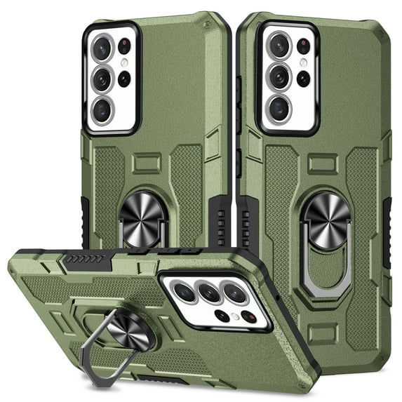 Decase Military Grade Phone Case for Samsung Galaxy S24 Ultra,Durable Dual Layer Hybrid Armor Cover Case with 360° Ring Kickstand Support Magnetic Car Mount for Galaxy S24 Ultra - Green