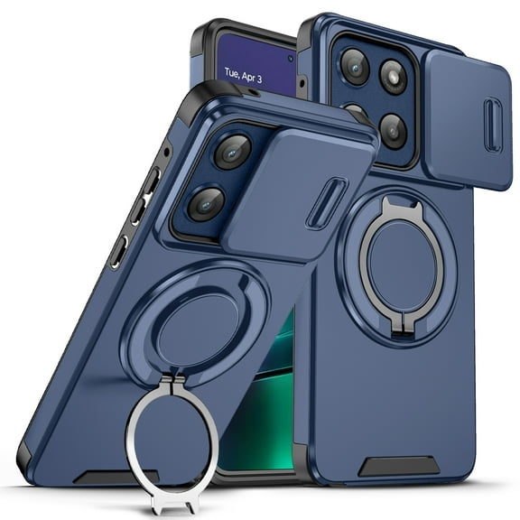 Decase for Motorola G Stylus 5G (2025), Hard Plastic Shell Phone Case, Compatible with Mag Safe Accessories, with Phone Ring Grip Holder Kickstand/Slide Camera Cover,Rugged Shockproof Cover,Blue