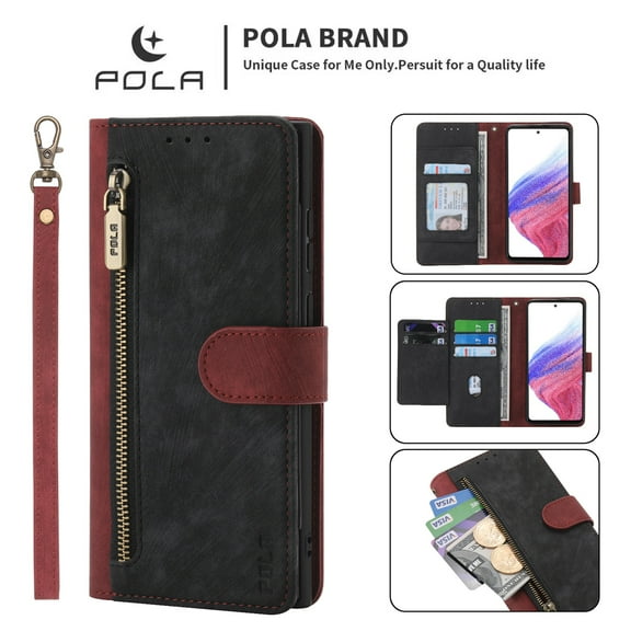 Decase Motorola Moto G Stylus 5G (2022) Wallet Case with Card Holder,Leather Folio Flip Protective [Kickstand Feature] Magnetic Closure Zipper Purse Cover with Wrist Strap, Red