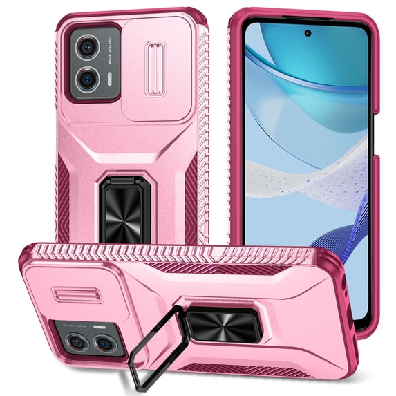 Decase for Motorola Moto G Stylus 5G 2024 Case with Slide Camera Protector,Military-Grade Shockproof Dual Layer Hybrid Phone Case Magnetic Kickstand Cover for Moto G Stylus 5G 2024,Pink+Rose