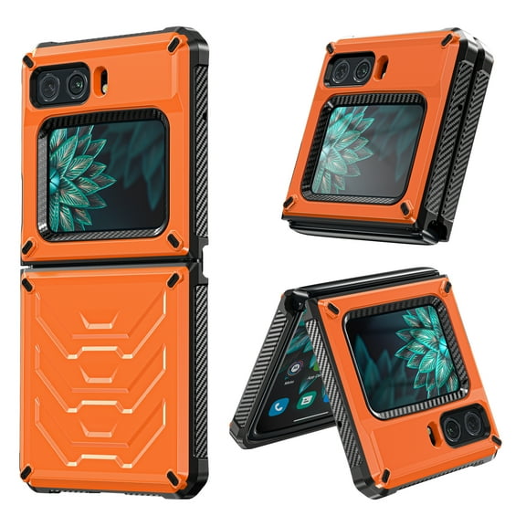 Decase for Motorola Moto Razr 2022 Flip Case, Hard PC Full Body Protection Dual Layer Shookproof Rugged Anti-Shock Armor Case with Kickstand for Motorola Moto Razr 5G 6.7",Orange