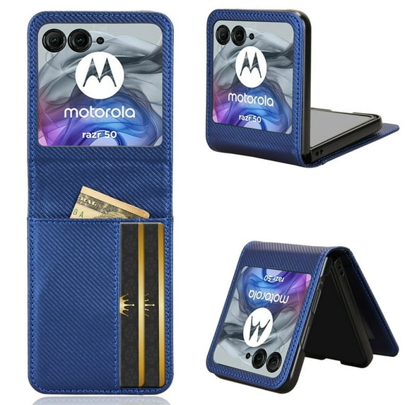 Decase for Motorola Moto Razr 50 2024 Wallet Case with Card Holder, Hard PC + PU Leather Wallet Case,4 Card Slots,Slim Fit Full Body Protective Phone Case Cover for Motorola Razr 50 2024,Blue