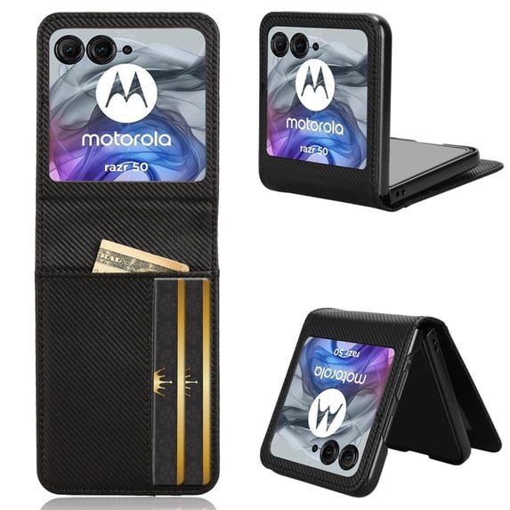 Decase for Motorola Moto Razr 50 2024 Wallet Case with Card Holder, Hard PC + PU Leather Wallet Case,4 Card Slots,Slim Fit Full Body Protective Phone Case Cover for Motorola Razr 50 2024,Black