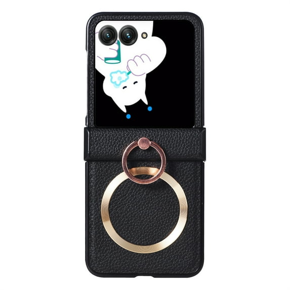 Decase for Motorola Razr 40 Ultra Magnetic Case,Compatible with Mag Safe,Built-in Ring Holder Stand,Hinge Protector,Rugged Shockproof PU Leather Drop Proof Phone Case Cover,Black