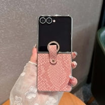 Decase for Motorola Razr 50 Ultra Case with Built-in Grip Ring, Shockproof PU Leather Back Cover, Hard PC Anti-Scratch Protective Shell,Slim Electroplated Snake Pattern Razr  2025/2024 Cover,Pink