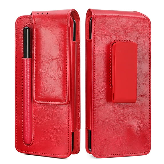 Decase Multifunctional Leather Case for Samsung Galaxy Z Fold 4 5G,Shockproof Pouch Holster Belt with Pen Slot,Magnetic Clasp with Degree Rotation Belt Clip Cover,Red