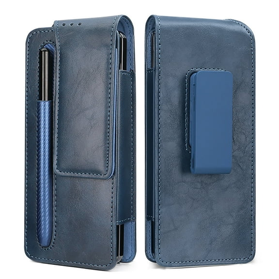 Decase Multifunctional Leather Case for Samsung Galaxy Z Fold 4 5G,Shockproof Pouch Holster Belt with Pen Slot,Magnetic Clasp with Degree Rotation Belt Clip Cover,Blue