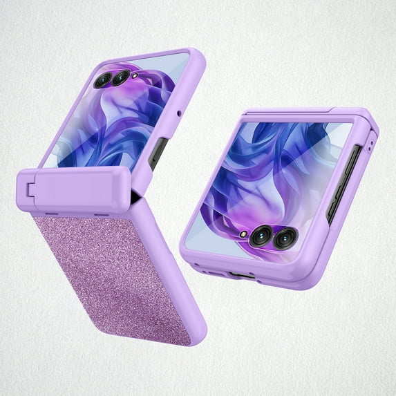 Decase PC Glitter Stand Cover Compatible with Motorola Razr 60 Ultra/Razr Ultra 2025 Case w/ Screen Protector and Hinge,Slim Matte Flip Phone Cover fits for Moto Razr 60 Ultra/Razr Ultra 2025,Purple