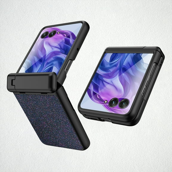 Decase PC Glitter Stand Cover Compatible with Motorola Razr 60 Ultra/Razr Ultra 2025 Case w/ Screen Protector and Hinge,Slim Matte Flip Phone Cover fits for Moto Razr 60 Ultra/Razr Ultra 2025,Black