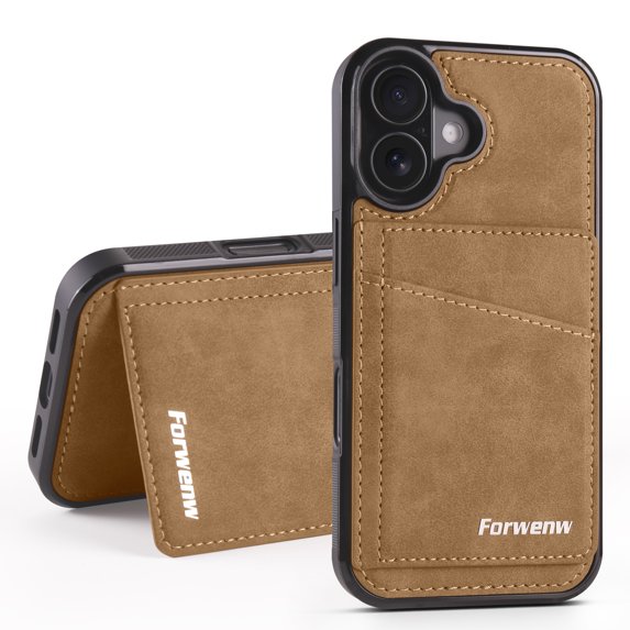 Decase PU Leather & TPU Shock-Absorbent Hybrid Case for iPhone 16 Plus with Magnetic Card Holder & Slim Back Cover,Credit Card Slots,Stylish Protective Flip Wallet Cover for iPhone 16 Plus,Brown