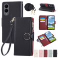 thumbnail image 1 of Decase PU Leather Wallet Case Compatible with Samsung Galaxy S22 Plus with Card Slots and Zipper Pocket,Shockproof Flip Cover with Stand,Magnetic Closure,Wrist and Shoulder Strap,Slim Back Cover,Black, 1 of 7