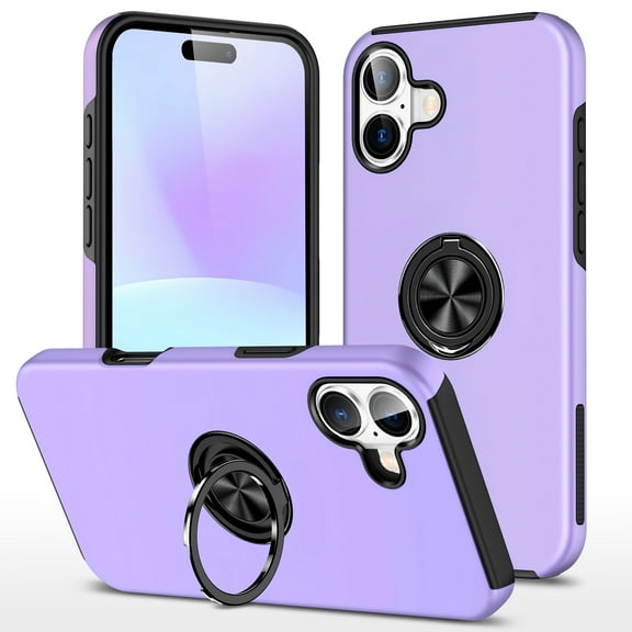 Decase Phone Case for Apple iPhone 17 with Ring Holder Magnetic 360° Metal Kickstand, Heavy Duty Cover for iPhone 17 Case,Rugged Hard PC+TPU Frame Hybrid Hard Cover,Purple