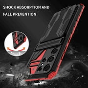 Decase Phone Case for Samsung Galaxy S22 Ultra Heavy Duty Cover With Slim Credit Card Holder Kicktand Hybrid Mobile Slot Rugged Case For Galaxy S22 Ultra, Red