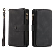 Decase Phone Case for Samsung Galaxy S23 Ultra Wallet Case, Shockproof Luxury Folio Flip Magnetic Leather Wallet Cover [Zipper Pocket][Wrist Strap][Kickstand ] for Samsung Galaxy S23 Ultra, Black